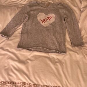 Gray Sweater with Heart and XOXO Design
